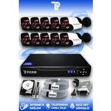 PICAM 10 Kameralı Panda 10 Dış Kamera Set 500 GB HDD Full HD Gece Görüşlü Güvenlik Kamerası Sistemi
