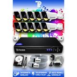 Picam 10 Kameralı Süper 10 Dış Kamera Set 2 TB 5 MP Full HD Renkli Gece Görüşlü Güvenlik Kamerası Sistemi