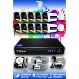 Picam 10 Kameralı Ultra 10 Dış Kamera Set 2 TB 5 MP 2K Net Renkli Gece Görüşlü Güvenlik Kamerası Sistemi