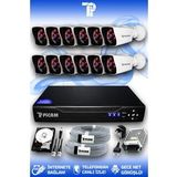 PICAM 12 Kameralı Kare 12 Dış Kamera Set 1 TB HDD Full HD Gece Görüşlü Güvenlik Kamerası Sistemi