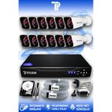 PICAM 12 Kameralı Kare 12 Dış Kamera Set 2 TB HDD Full HD Gece Görüşlü Güvenlik Kamerası Sistemi
