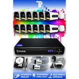 Picam 12 Kameralı Ultra 12 Dış Kamera Set 250 GB 5 MP 2K Net Renkli Gece Görüşlü Güvenlik Kamerası Sistemi
