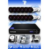 PICAM 12 Kameralı Uzay 12 Dış Kamera Set 2 TB HDD Full HD Gece Görüşlü Güvenlik Kamerası Sistemi
