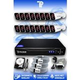PICAM 16 Kameralı Kare 16 Dış Kamera Set 250 GB HDD Full HD Gece Görüşlü Güvenlik Kamerası Sistemi