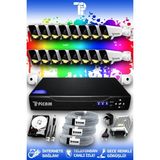 Picam 16 Kameralı Süper 16 Dış Kamera Set 100 GB 5 MP Full HD Renkli Gece Görüşlü Güvenlik Kamerası Sistemi
