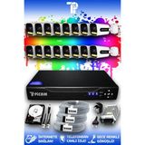 Picam 16 Kameralı Ultra 16 Dış Kamera Set 100 GB 5 MP 2K Net Renkli Gece Görüşlü Güvenlik Kamerası Sistemi