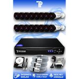 PICAM 16 Kameralı Uzay 16 Dış Kamera Set 2 TB HDD Full HD Gece Görüşlü Güvenlik Kamerası Sistemi