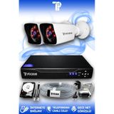 PICAM 2 Kameralı Kare 2 Dış Kamera Set 2 TB HDD Full HD Gece Görüşlü Güvenlik Kamerası Sistemi