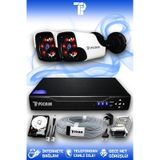 PICAM 2 Kameralı Panda 2 Dış Kamera Set 100 GB HDD Full HD Gece Görüşlü Güvenlik Kamerası Sistemi
