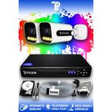 Picam 2 Kameralı Ultra 2 Dış Kamera Set 1 TB 5 MP 2K Net Renkli Gece Görüşlü Güvenlik Kamerası Sistemi