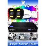 Picam 2 Kameralı Ultra 2 Dış Kamera Set 100 GB 5 MP 2K Net Renkli Gece Görüşlü Güvenlik Kamerası Sistemi