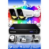 Picam 2 Kameralı Ultra 2 Dış Kamera Set 320 GB 5 MP 2K Net Renkli Gece Görüşlü Güvenlik Kamerası Sistemi