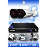 PICAM 2 Kameralı Uzay 2 Dış Kamera Set 100 GB HDD Full HD Gece Görüşlü Güvenlik Kamerası Sistemi