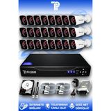 PICAM 24 Kameralı Kare 24 Dış Kamera Set 2 TB HDD Full HD Gece Görüşlü Güvenlik Kamerası Sistemi
