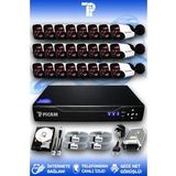 PICAM 24 Kameralı Panda 24 Dış Kamera Set 2 TB HDD Full HD Gece Görüşlü Güvenlik Kamerası Sistemi