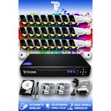 Picam 24 Kameralı Süper 24 Dış Kamera Set 100 GB 5 MP Full HD Renkli Gece Görüşlü Güvenlik Kamerası Sistemi
