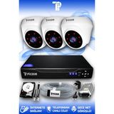 PICAM 3 Kameralı Dome 3 İç Kamera Set 2 TB HDD Full HD Gece Görüşlü Güvenlik Kamerası Sistemi