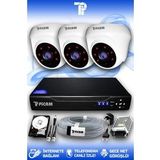 PICAM 3 Kameralı Dome 3 İç Kamera Set 500 GB HDD Full HD Gece Görüşlü Güvenlik Kamerası Sistemi