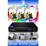 PICAM 3 Kameralı Dome 3 İç Kamera Set 500 GB HDD Full HD Renkli Gece Görüşlü Güvenlik Kamerası Sistemi
