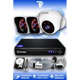 PICAM 3 Kameralı Kare 1 İç Kamera Set 2 TB HDD Full HD Gece Görüşlü Güvenlik Kamerası Sistemi