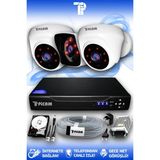 PICAM 3 Kameralı Kare 2 İç Kamera Set 100 GB HDD Full HD Gece Görüşlü Güvenlik Kamerası Sistemi