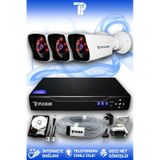 PICAM 3 Kameralı Kare 3 Dış Kamera Set 100 GB HDD Full HD Gece Görüşlü Güvenlik Kamerası Sistemi