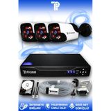 PICAM 3 Kameralı Panda 3 Dış Kamera Set 2 TB HDD Full HD Gece Görüşlü Güvenlik Kamerası Sistemi