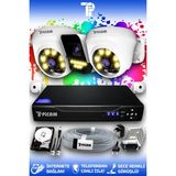 Picam 3 Kameralı Süper 2 İç Kamera Set 100 GB 5 MP Full HD Renkli Gece Görüşlü Güvenlik Kamerası Sistemi
