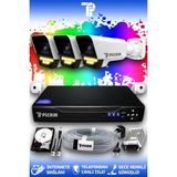 Picam 3 Kameralı Süper 3 Dış Kamera Set 500 GB 5 MP Full HD Renkli Gece Görüşlü Güvenlik Kamerası Sistemi