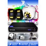 Picam 3 Kameralı Ultra 1 İç Kamera Set 100 GB 5 MP 2K Net Renkli Gece Görüşlü Güvenlik Kamerası Sistemi