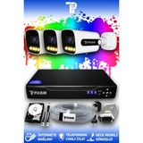 Picam 3 Kameralı Ultra 3 Dış Kamera Set 500 GB 5 MP 2K Net Renkli Gece Görüşlü Güvenlik Kamerası Sistemi
