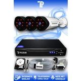 PICAM 3 Kameralı Uzay 3 Dış Kamera Set 1 TB HDD Full HD Gece Görüşlü Güvenlik Kamerası Sistemi