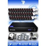 PICAM 32 Kameralı Kare 32 Dış Kamera Set 100 GB HDD Full HD Gece Görüşlü Güvenlik Kamerası Sistemi