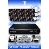 PICAM 32 Kameralı Kare 32 Dış Kamera Set 2 TB HDD Full HD Gece Görüşlü Güvenlik Kamerası Sistemi