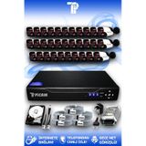 PICAM 32 Kameralı Panda 32 Dış Kamera Set 2 TB HDD Full HD Gece Görüşlü Güvenlik Kamerası Sistemi