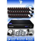 PICAM 32 Kameralı Panda 32 Dış Kamera Set 250 GB HDD Full HD Gece Görüşlü Güvenlik Kamerası Sistemi
