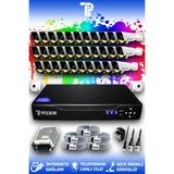 Picam 32 Kameralı Süper 32 Dış Kamera Set HDD'siz 5 MP Full HD Renkli Gece Görüşlü Güvenlik Kamerası Sistemi