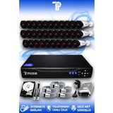 PICAM 32 Kameralı Uzay 32 Dış Kamera Set 2 TB HDD Full HD Gece Görüşlü Güvenlik Kamerası Sistemi