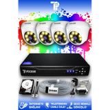 PICAM 4 Kameralı Dome 4 İç Kamera Set 320 GB HDD Full HD Renkli Gece Görüşlü Güvenlik Kamerası Sistemi