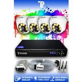 PICAM 4 Kameralı Dome 4 İç Kamera Set HDD'siz Full HD Renkli Gece Görüşlü Güvenlik Kamerası Sistemi