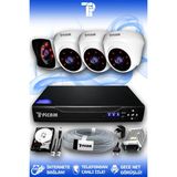 PICAM 4 Kameralı Kare 3 İç Kamera Set 2 TB HDD Full HD Gece Görüşlü Güvenlik Kamerası Sistemi