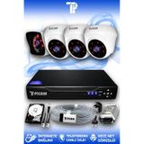 PICAM 4 Kameralı Kare 3 İç Kamera Set 500 GB HDD Full HD Gece Görüşlü Güvenlik Kamerası Sistemi