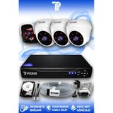 PICAM 4 Kameralı Panda 3 İç Kamera Set 250 GB HDD Full HD Gece Görüşlü Güvenlik Kamerası Sistemi