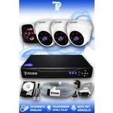 PICAM 4 Kameralı Panda 3 İç Kamera Set 500 GB HDD Full HD Gece Görüşlü Güvenlik Kamerası Sistemi