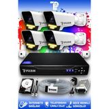 Picam 4 Kameralı Süper 4 Dış Kamera Set 100 GB 5 MP Full HD Renkli Gece Görüşlü Güvenlik Kamerası Sistemi