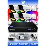 Picam 4 Kameralı Süper 4 Dış Kamera Set HDD'siz 5 MP Full HD Renkli Gece Görüşlü Güvenlik Kamerası Sistemi