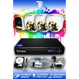Picam 4 Kameralı Ultra 3 İç Kamera Set 250 GB 5 MP 2K Net Renkli Gece Görüşlü Güvenlik Kamerası Sistemi