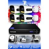Picam 4 Kameralı Ultra 4 Dış Kamera Set 100 GB 5 MP 2K Net Renkli Gece Görüşlü Güvenlik Kamerası Sistemi