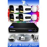Picam 4 Kameralı Ultra 4 Dış Kamera Set HDD'siz 5 MP 2K Net Renkli Gece Görüşlü Güvenlik Kamerası Sistemi
