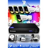 Picam 5 Kameralı Süper 5 Dış Kamera Set 100 GB 5 MP Full HD Renkli Gece Görüşlü Güvenlik Kamerası Sistemi
